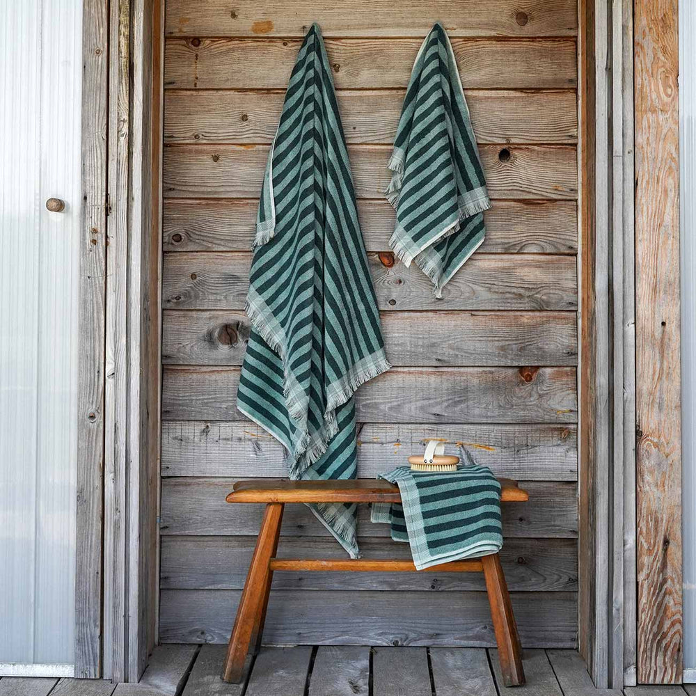 Pine Green Pembroke Stripe Cotton Towels Piglet