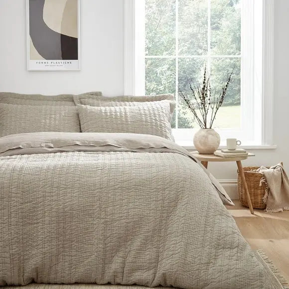 Pineapple Elephant Tamba Jersey Stripe Reversible Natural Duvet Cover & Pillowcase Set Dunelm