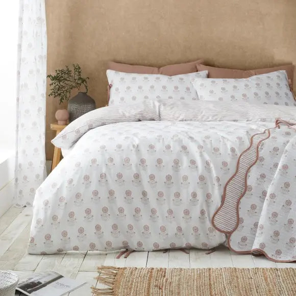 Pineapple Elephant Woodblock Floral Reversible Duvet Cover & Pillowcase Set Dunelm
