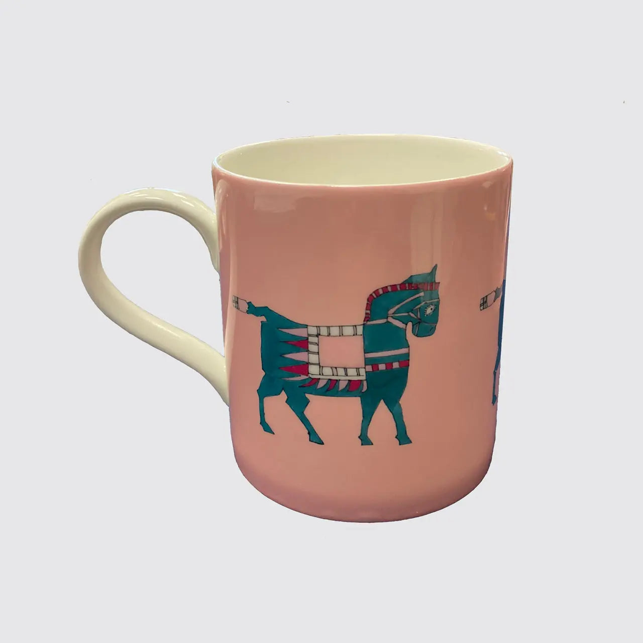 Pink Bone China Mug with Turquoise Horse Long Studio Design