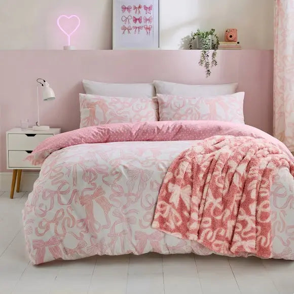 Pink Bows Polycotton Duvet Cover & Pillowcase Set Dunelm