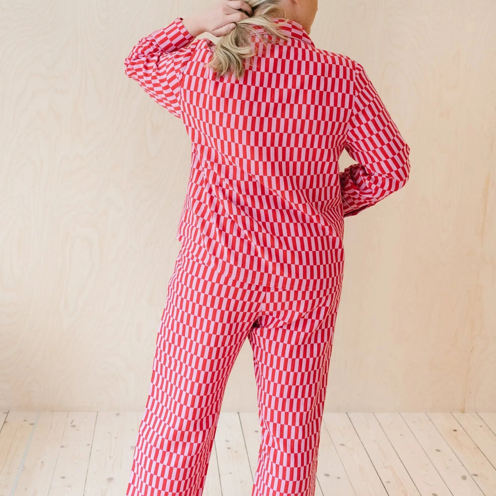 Pink Checkerboard Cotton Pyjama Trouser Set TartanBlanketCo