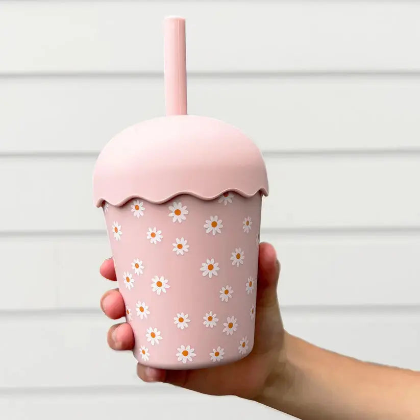 Pink Daisy Mini Toddler Smoothie Cup & Straw 200ml Chino Club UK