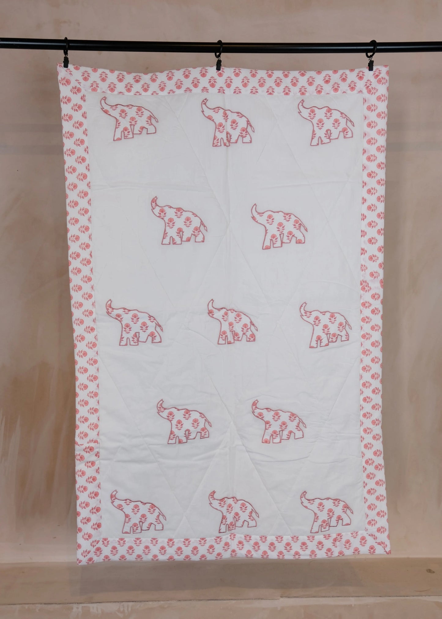 Pink Elephant Cot Quilt Kapara London
