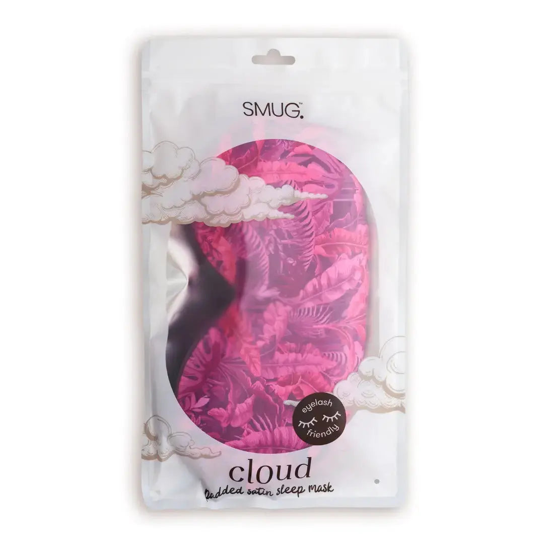 Cloud Padded Satin Sleep Mask - Pink Fern Print SMUG