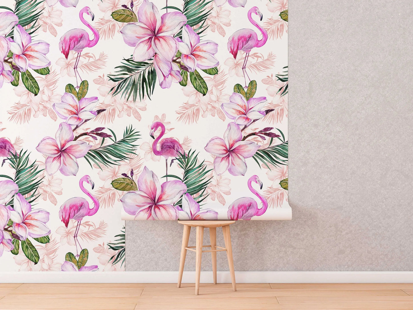 Pink Flamingo Floral Wallpaper | Pink Nursery Peel and Stick Removable Wallpaper | Baby Girl Blushing Pink Flamingo & Floral Décor ClickWalls