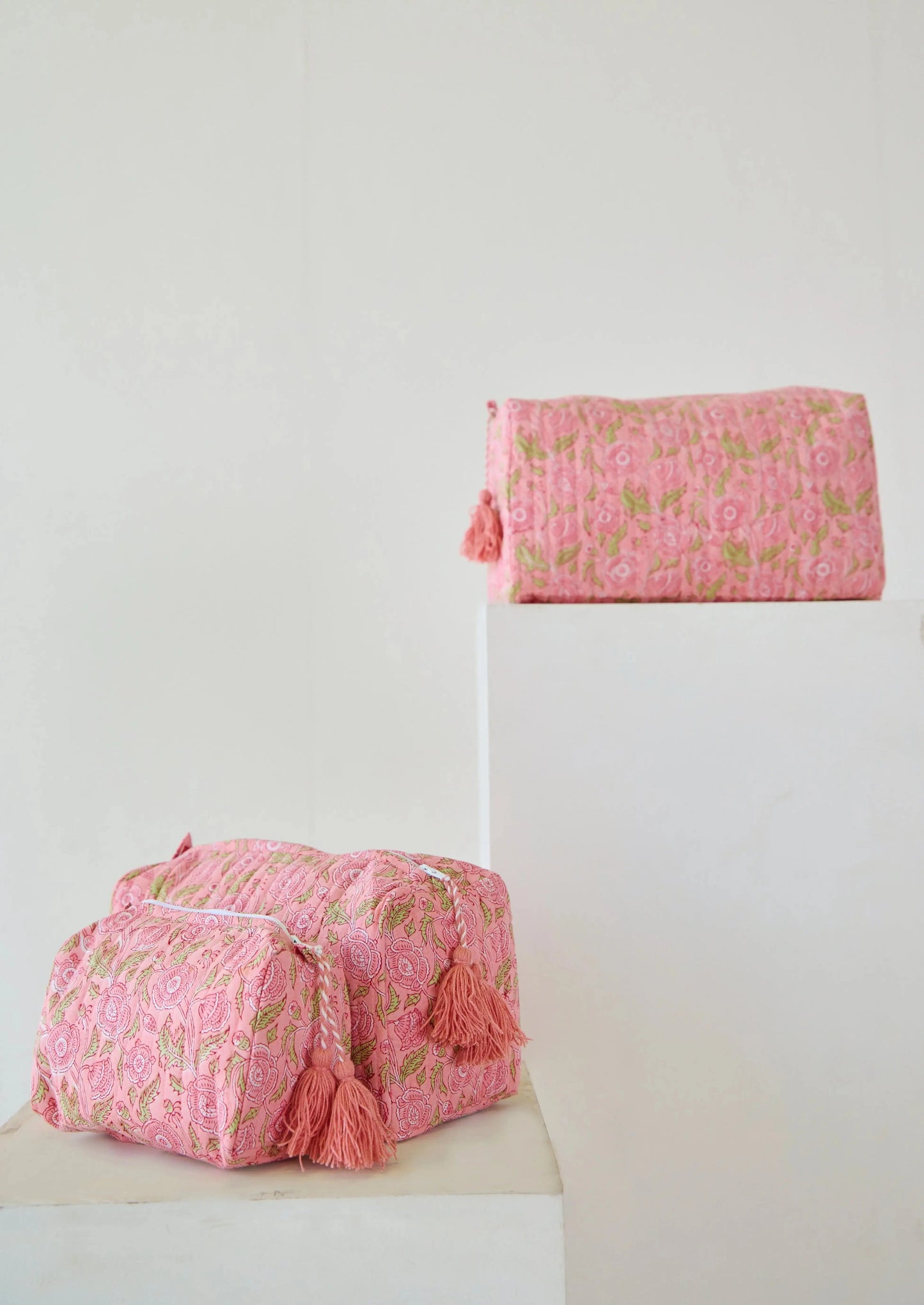 Pink Floral Organic Cotton Wash Bag Kapara London
