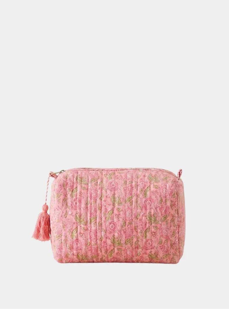 Pink Floral Organic Cotton Wash Bag Kapara London