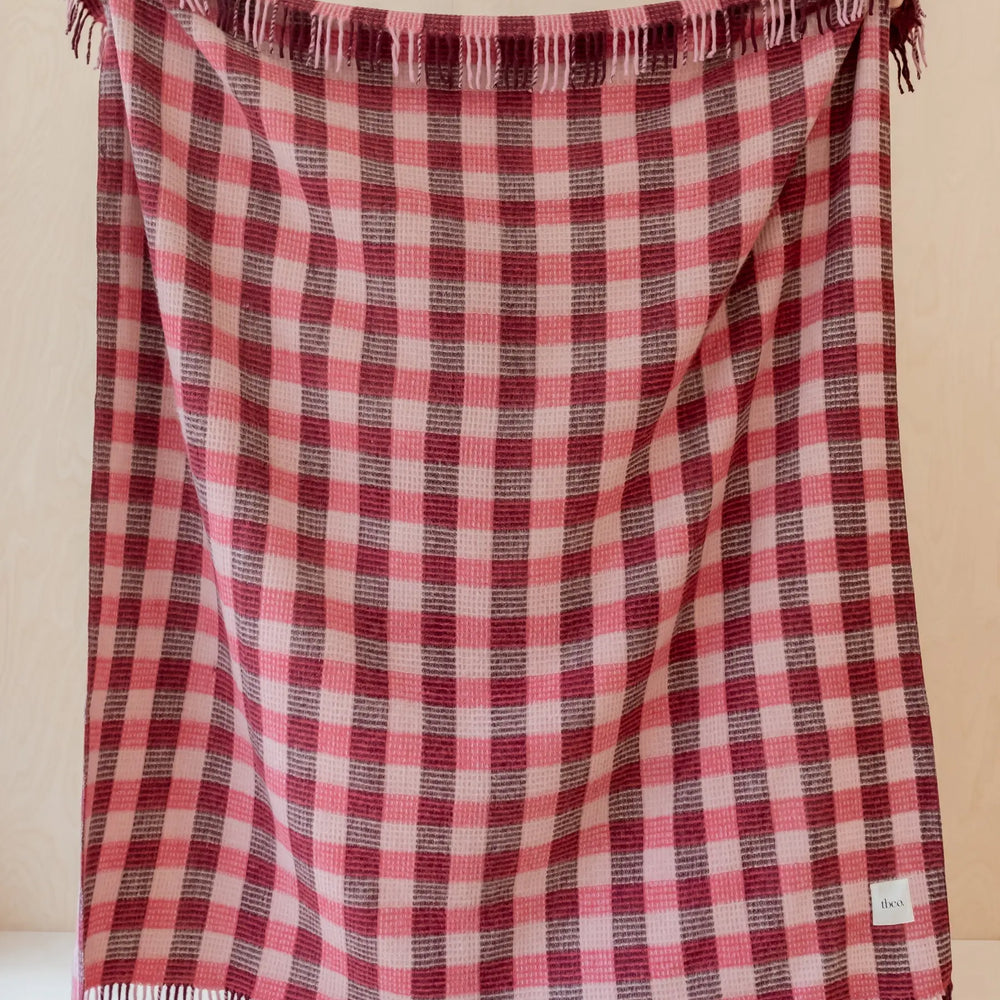 Pink Gingham Wool Blanket TartanBlanketCo