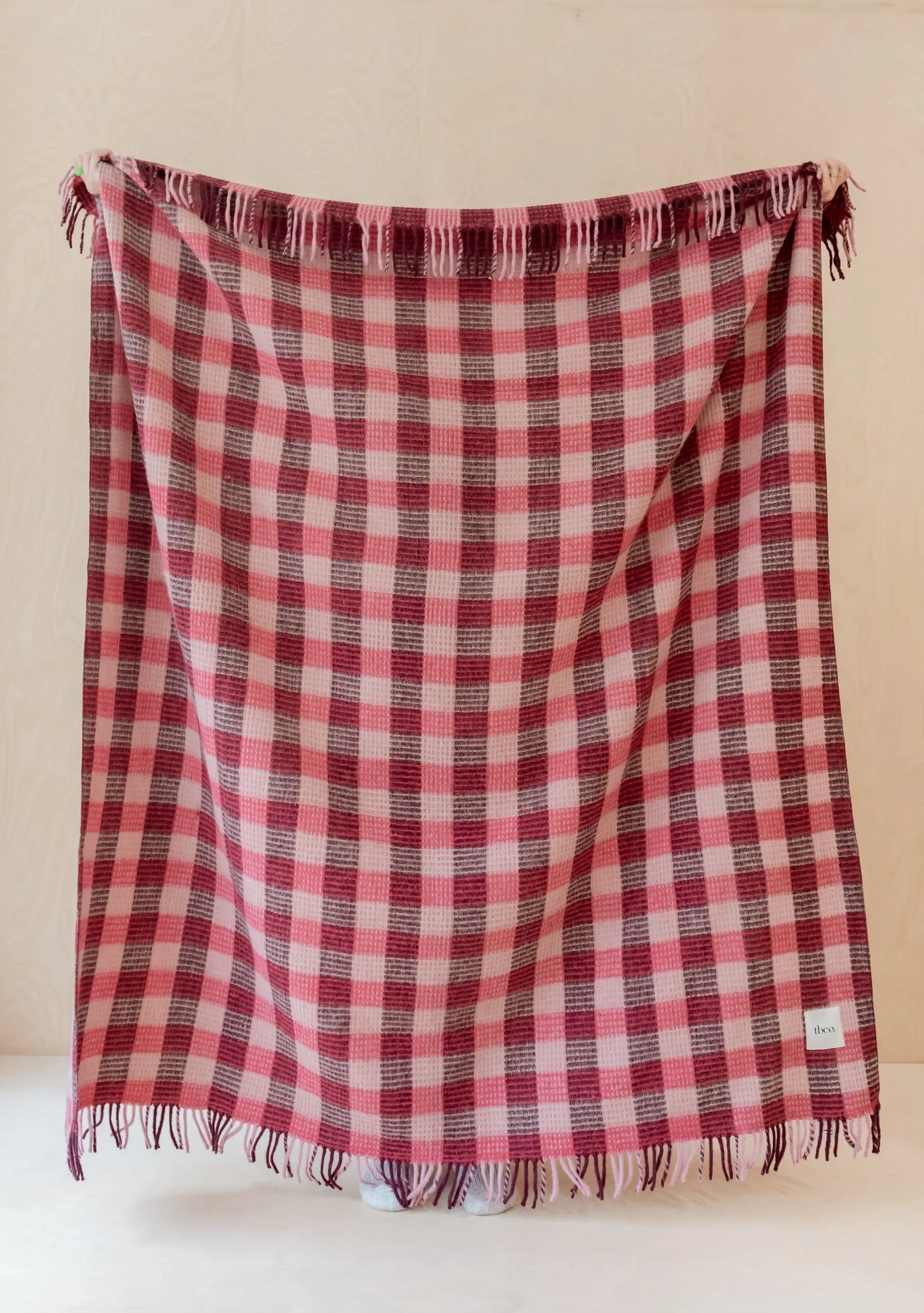 Pink Gingham Wool Blanket TartanBlanketCo