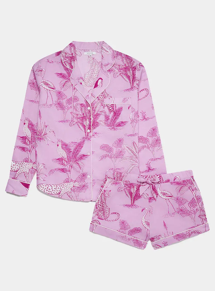 Pink Jungle Women's Long Sleeve Organic Cotton Pyjama Short Set Myza