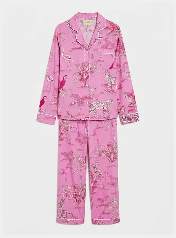 Pink Jungle Women's Long Sleeve Organic Cotton Pyjama Trouser Set Myza