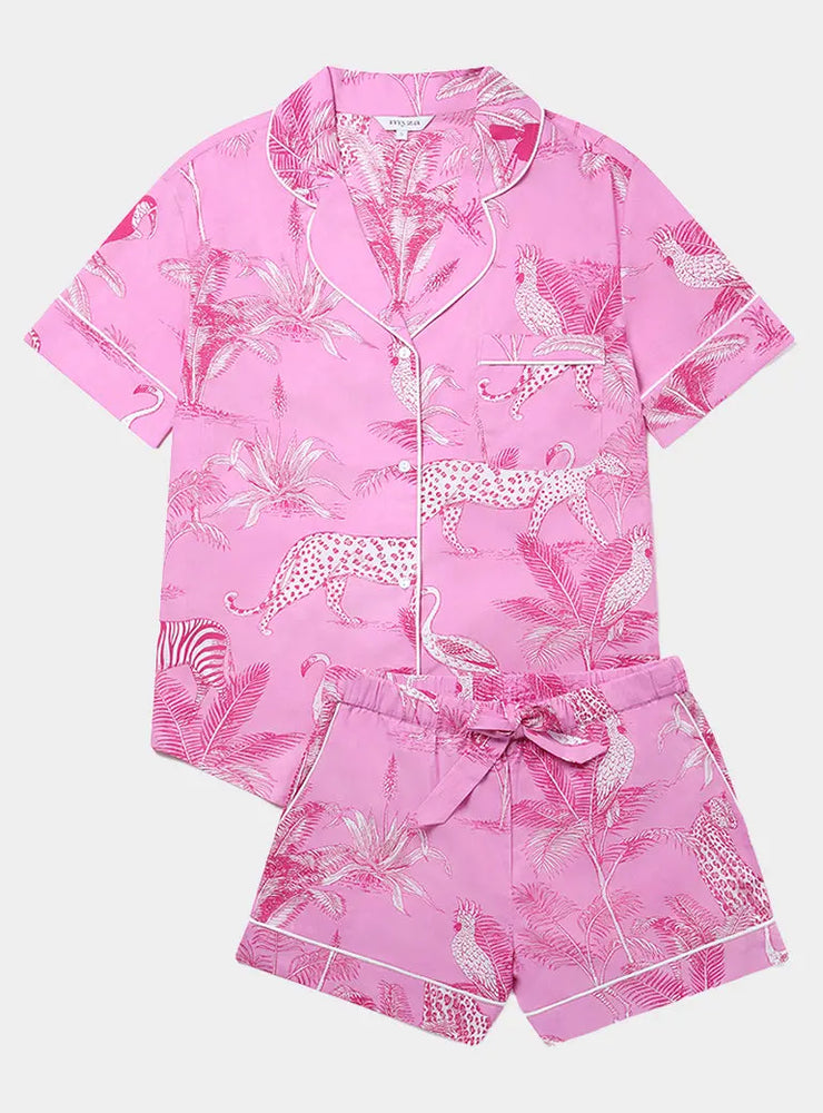 Pink Jungle Women's Short Sleeve Organic Cotton Pyjama Short Set Myza