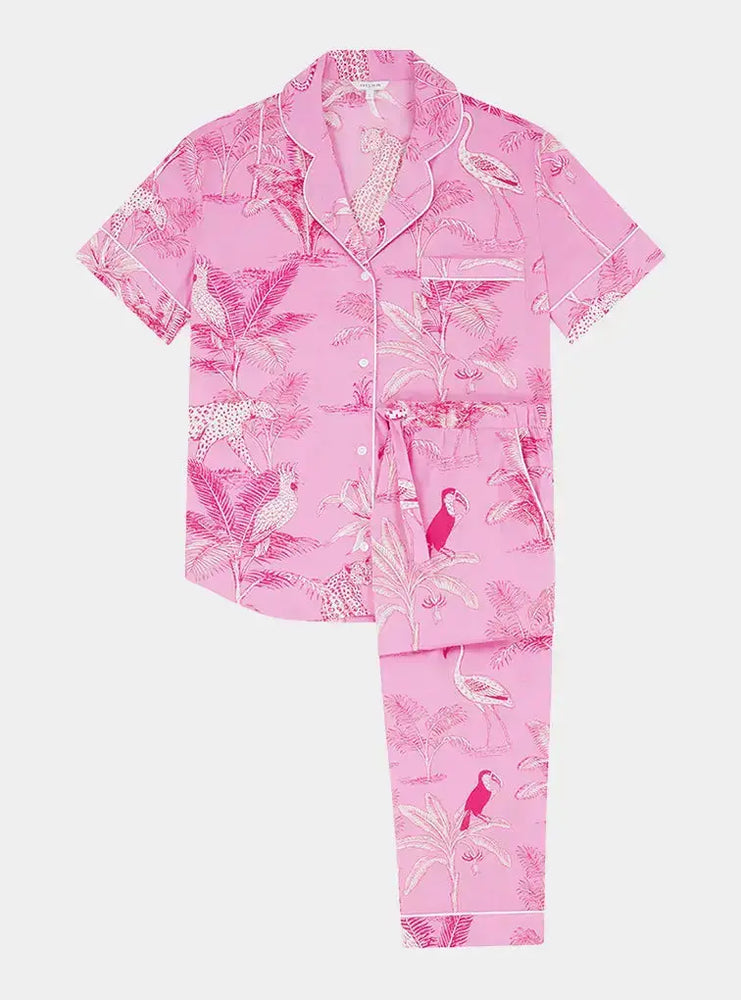 Jungle Women's Short Sleeve Organic Cotton Pyjama Trouser Set Myza