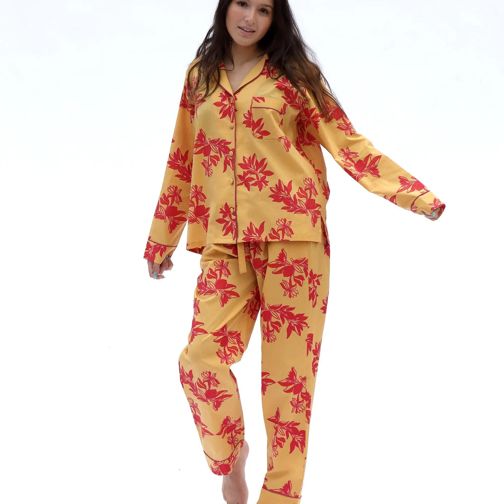 Yellow/ Pink Matching Set in  Cartagena Print Long Sleeve Pyjamas AMOKA DALO