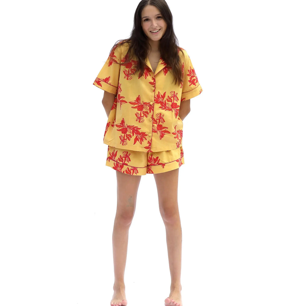 Yellow/Pink Matching Set in Cartagena Print Short Sleeve Pyjamas AMOKA DALO