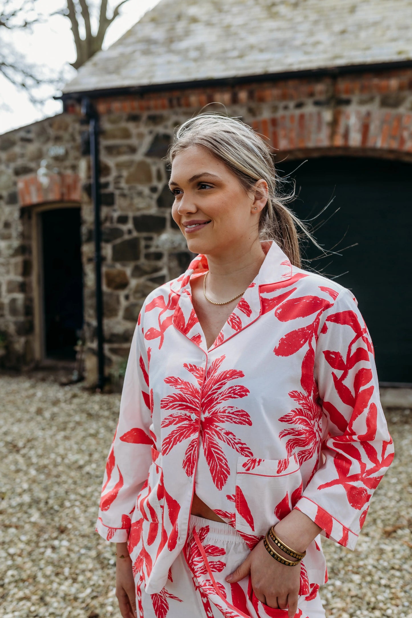 Pink Palm Tree Organic Cotton Pyjama Trouser Set Naree Clothing