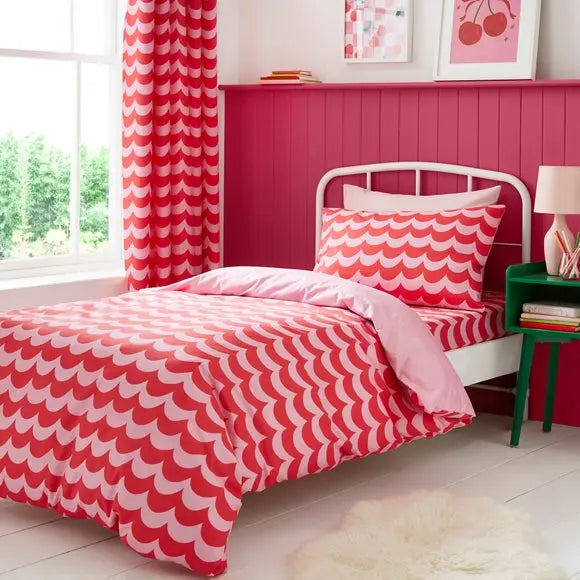 Pink Scallop Polycotton Duvet Cover & Pillowcase Set Dunelm