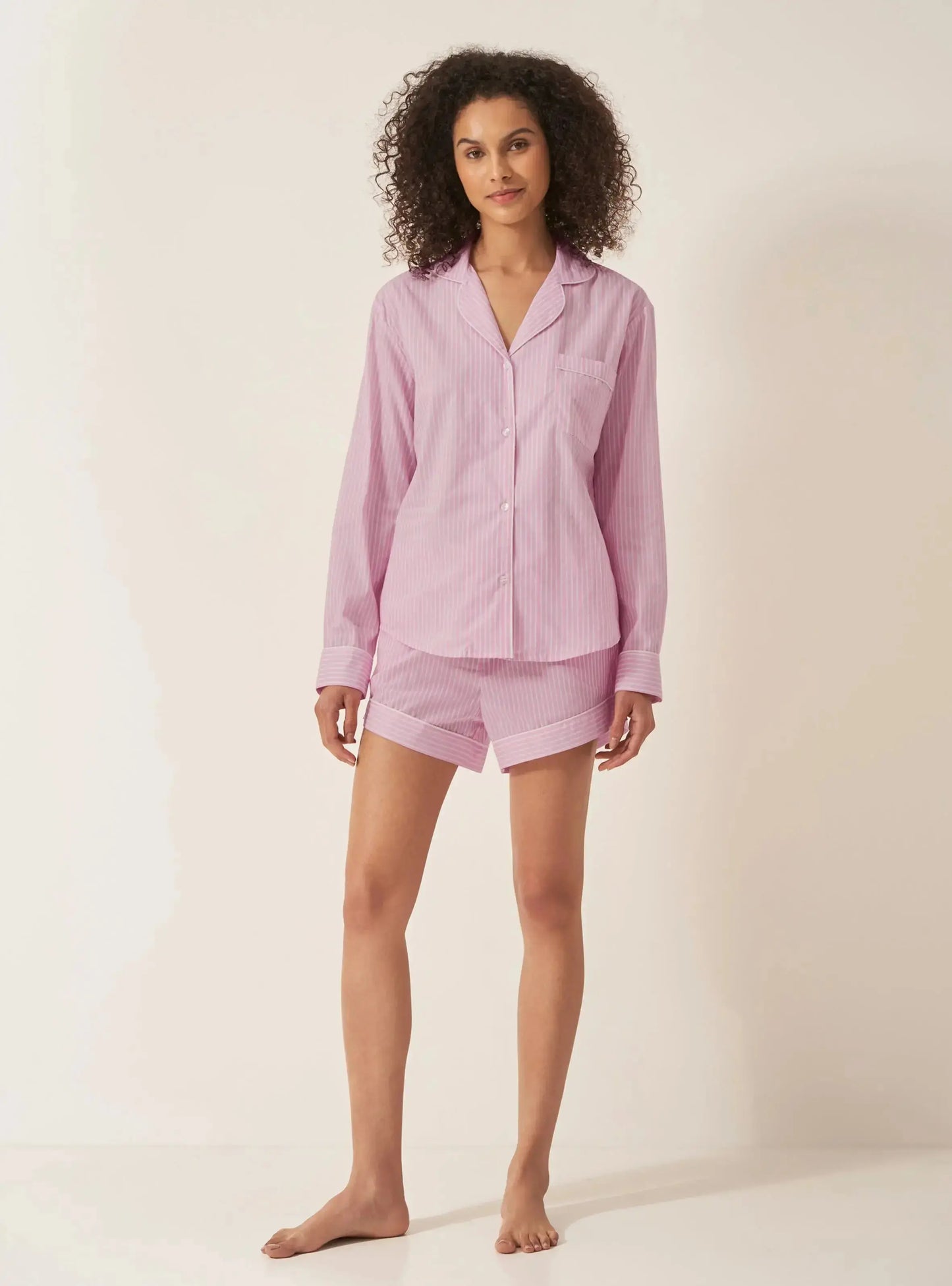 Stripe Women's Long Sleeve Organic Cotton Pyjama Short Set Myza