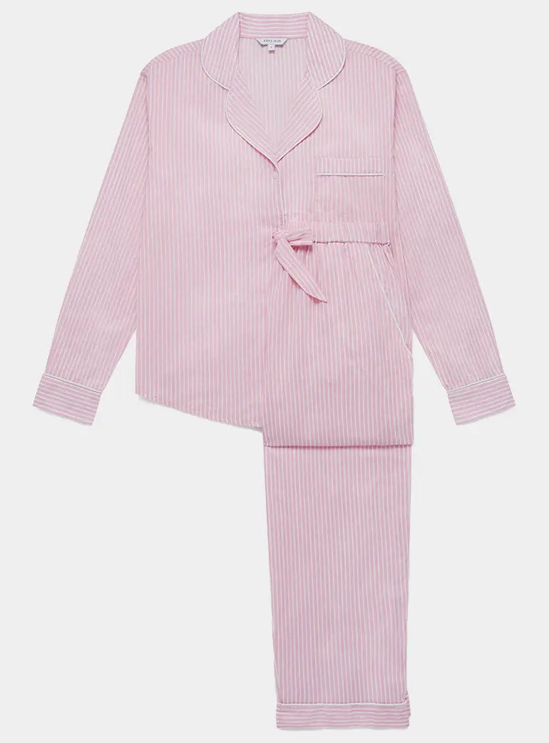 Pink Stripe Women's Long Sleeve Organic Cotton Pyjama Trouser Set Myza