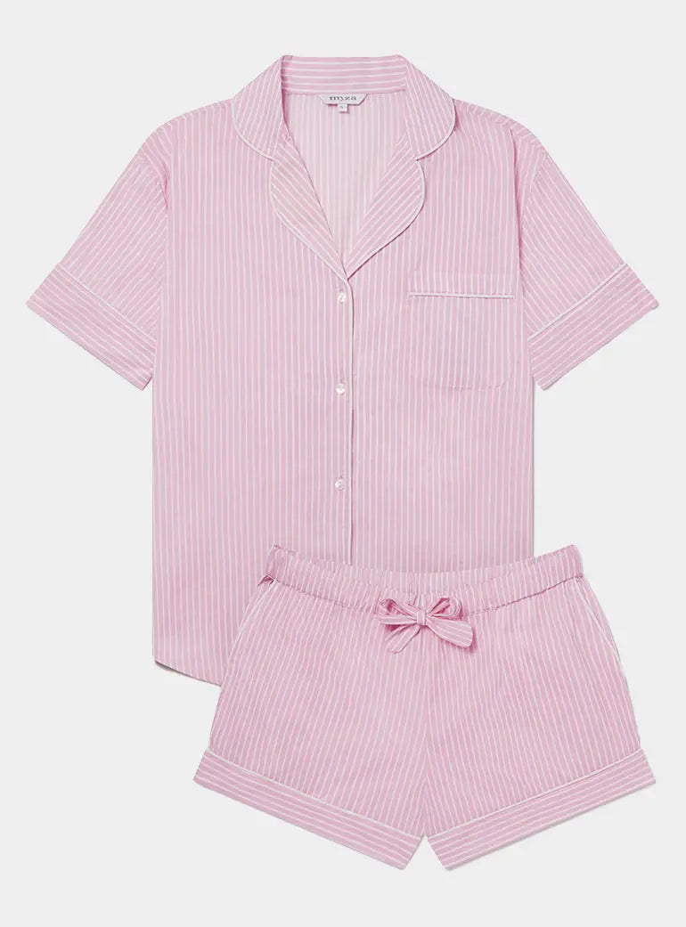 Pink Stripe Women's Short Sleeve Organic Cotton Pyjama Short Set Myza