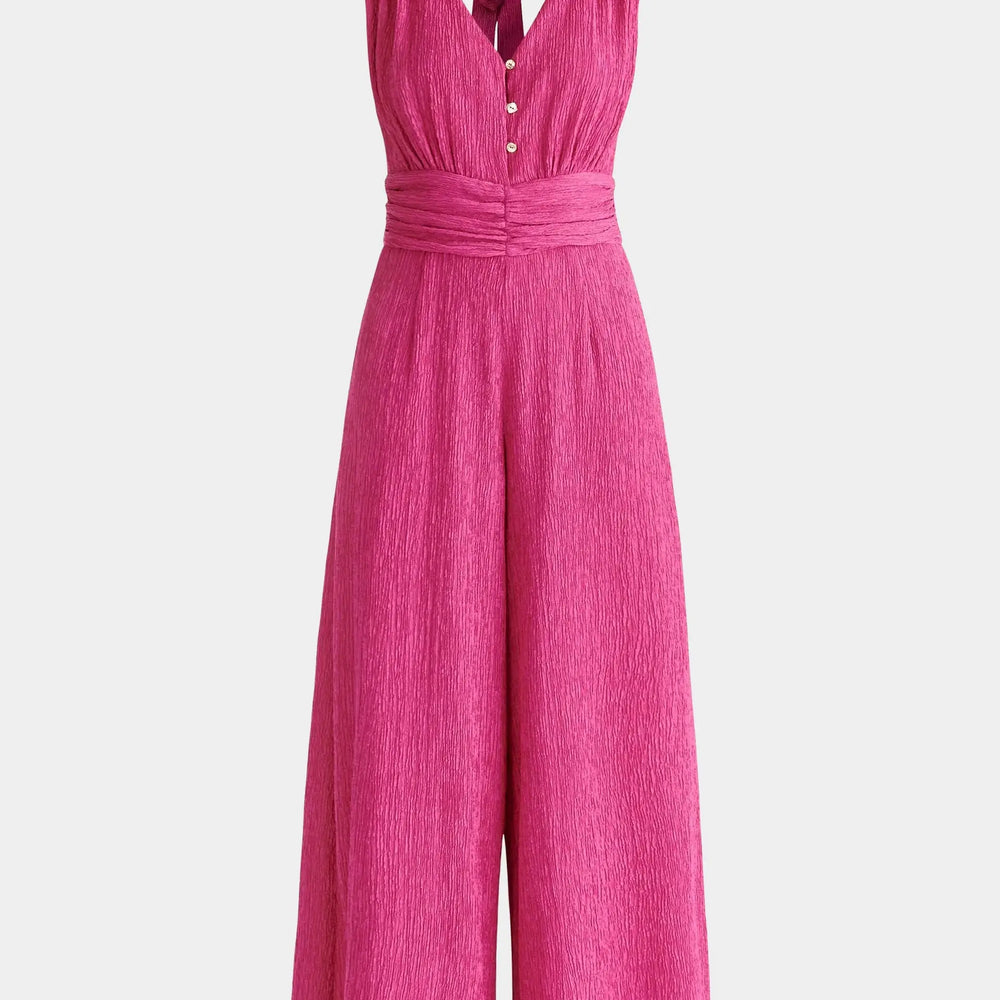 Pink Textured Back-Tie Jumpsuit Paisie
