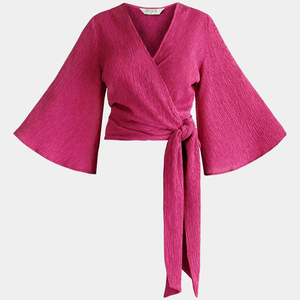 Pink Textured Wrap Kimono Blouse Paisie