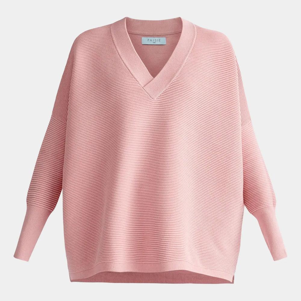 Pink V-Neck Ribbed Jumper Paisie