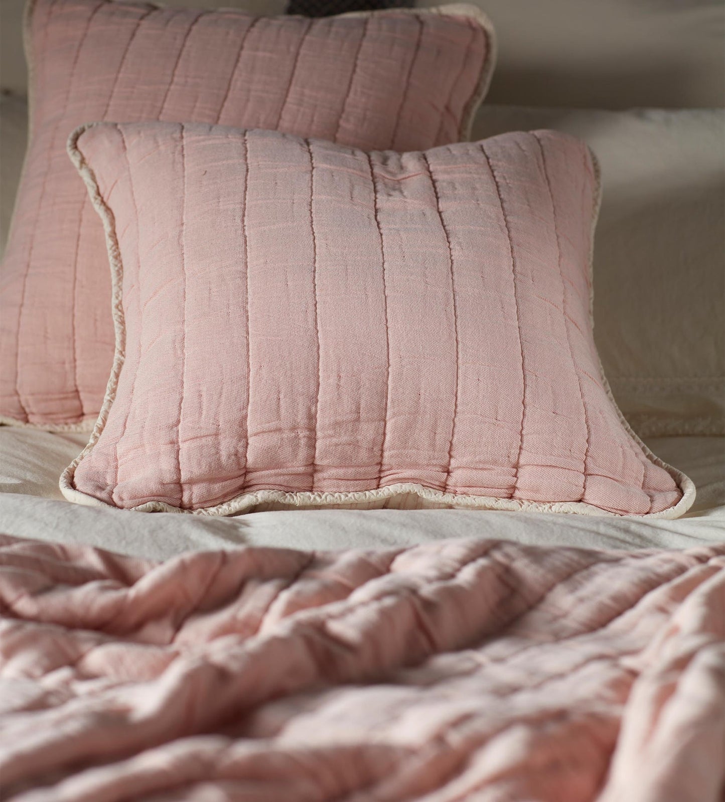 Blush Pink Vivienne 100% Cotton Quilted Cushion Cover The Secret Linen Store