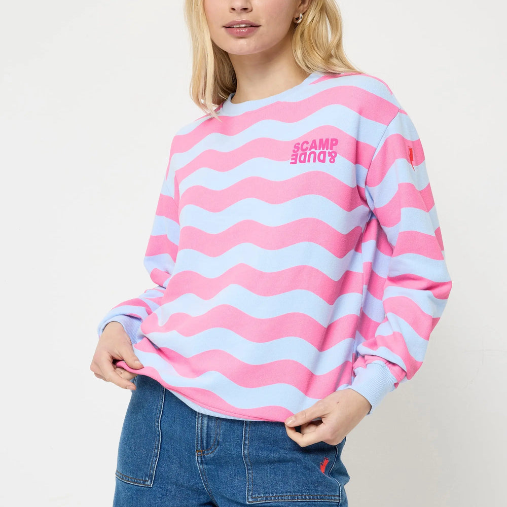 Pink Wave Stripe Women's Oversized Sweatshirt Scamp & Dude