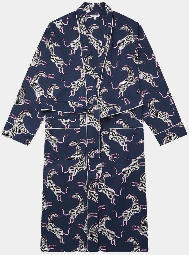 Pink Zebra on Navy Organic Cotton Robe Myza