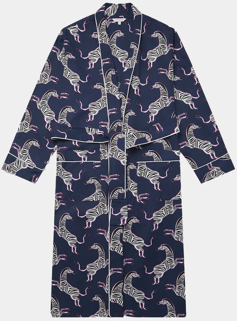 Pink Zebra on Navy Organic Cotton Robe Myza