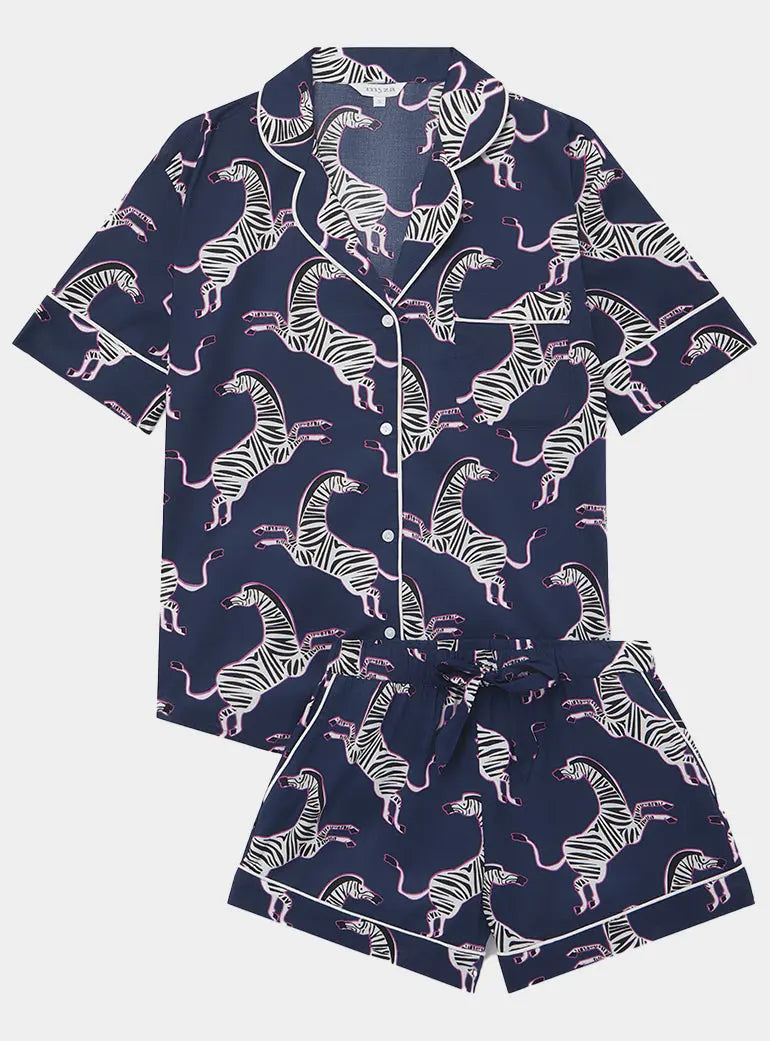 Pink Zebra on Short Sleeve Organic Cotton Pyjama Short Set