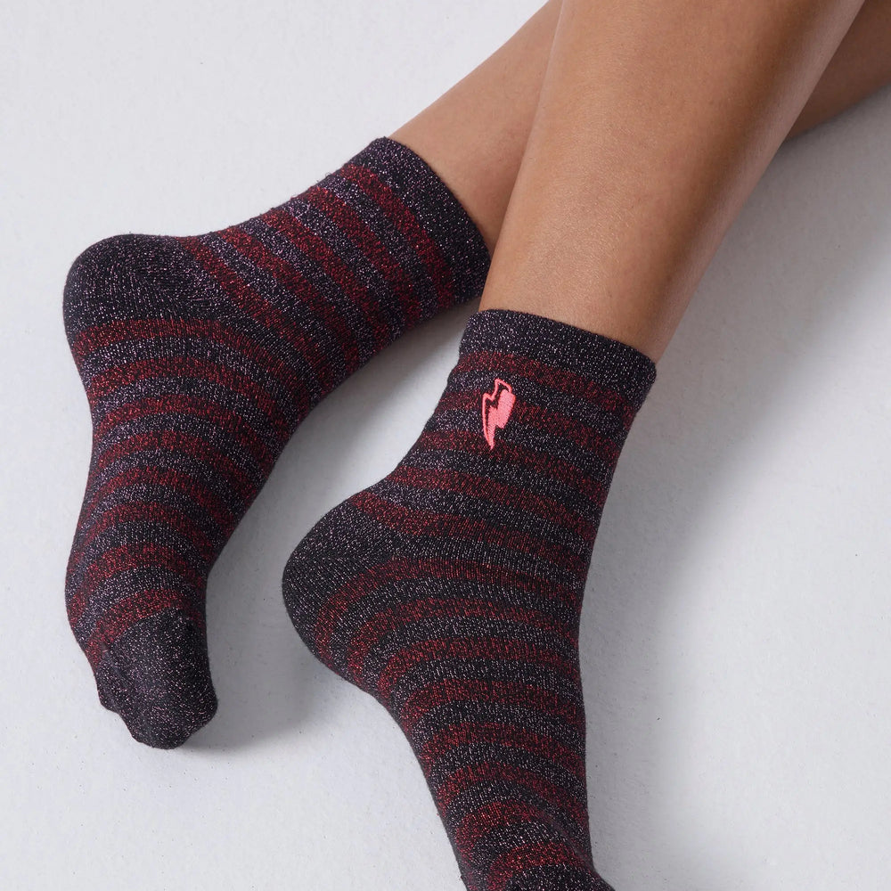 Pink and Red Stripe Lurex Socks Scamp & Dude