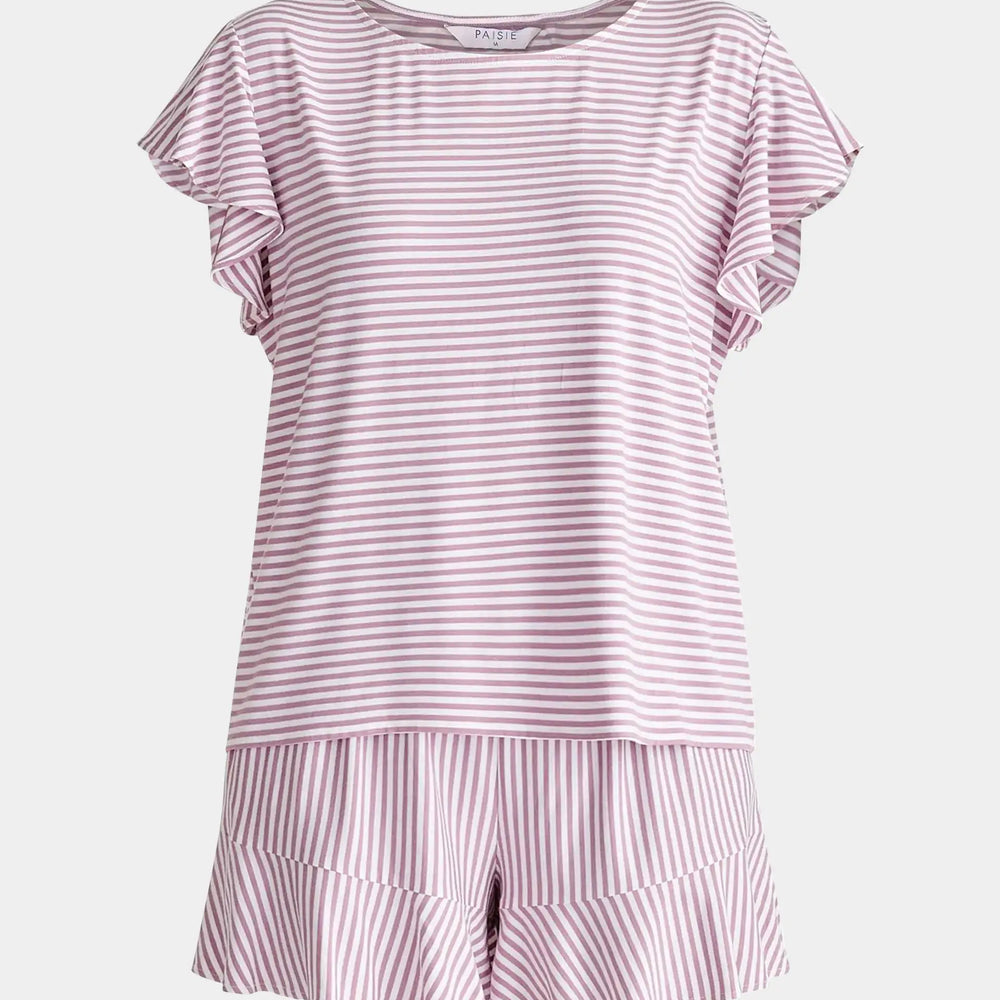 Pink and White Frill Pyjama T-Shirt Set With Matching Overnight Pouch Paisie