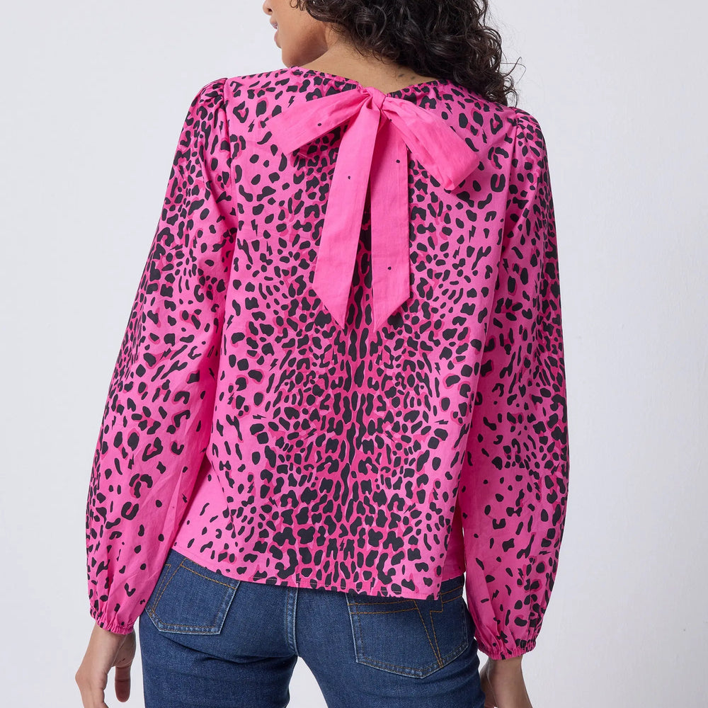 Pink with Black Wild Leopard Blouson Sleeve Top Scamp & Dude
