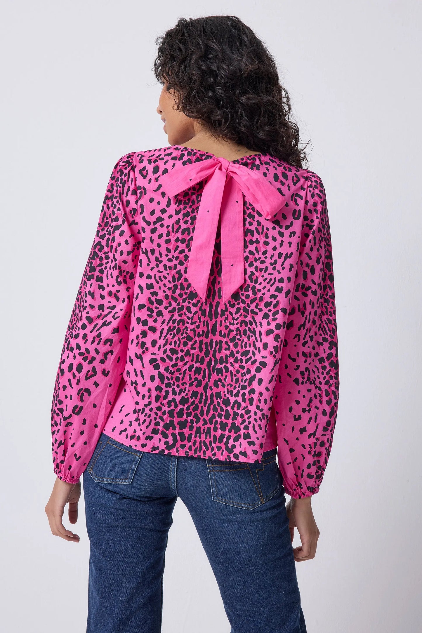 Pink with Black Wild Leopard Blouson Sleeve Top Scamp & Dude
