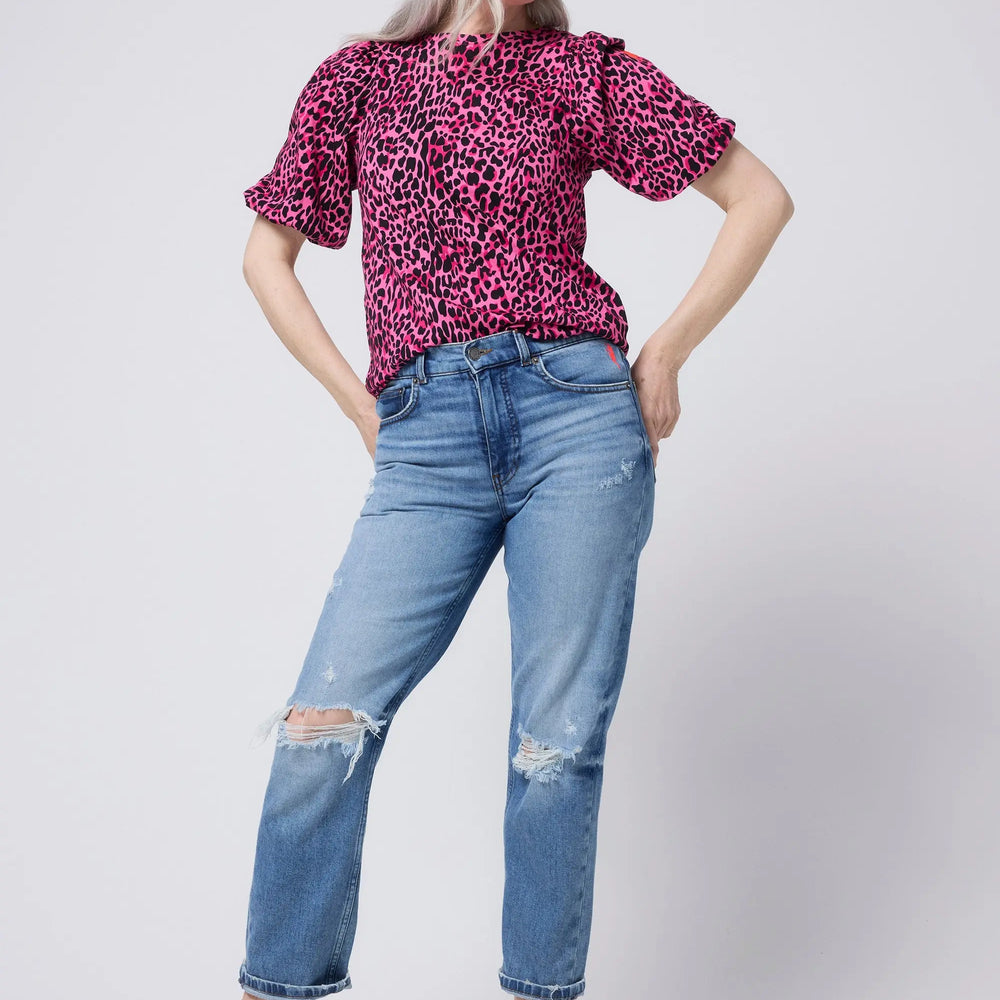 Pink with Black Wild Leopard Puff Sleeve T-Shirt Scamp & Dude