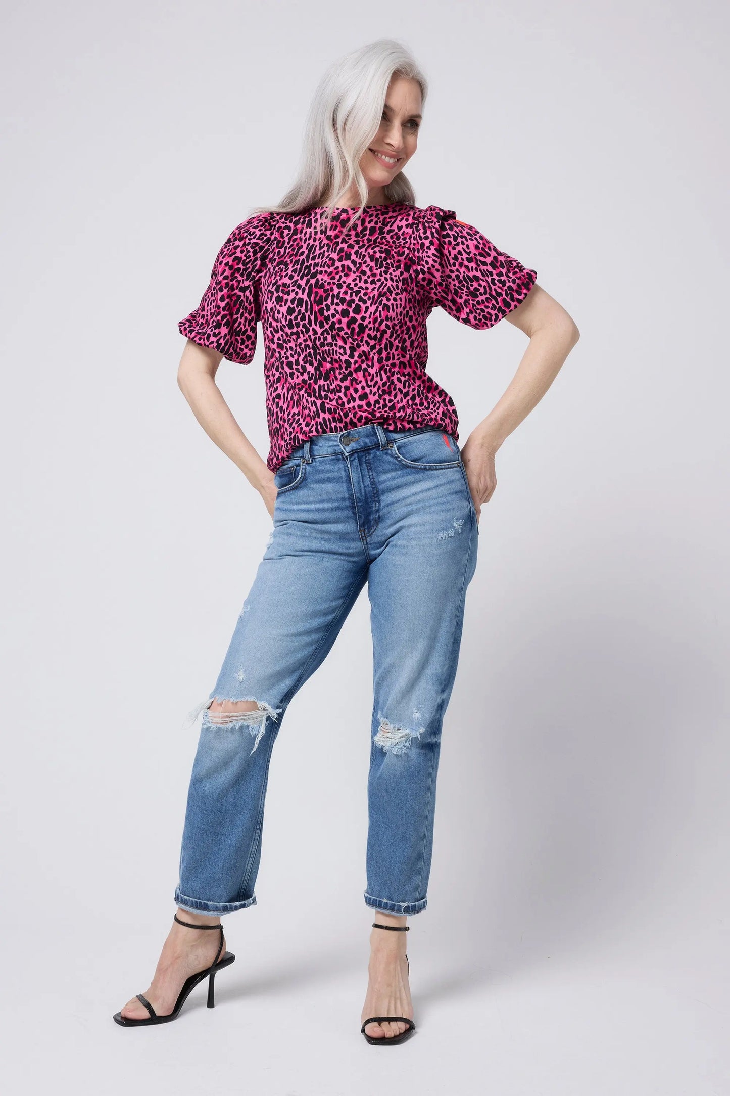 Pink with Black Wild Leopard Puff Sleeve T-Shirt Scamp & Dude