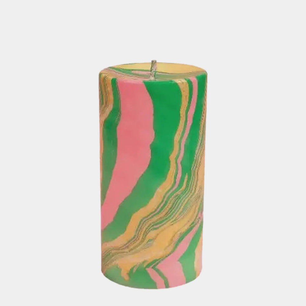 Pink, Green & Gold Marbled Pillar Candle Lords Fragrance House