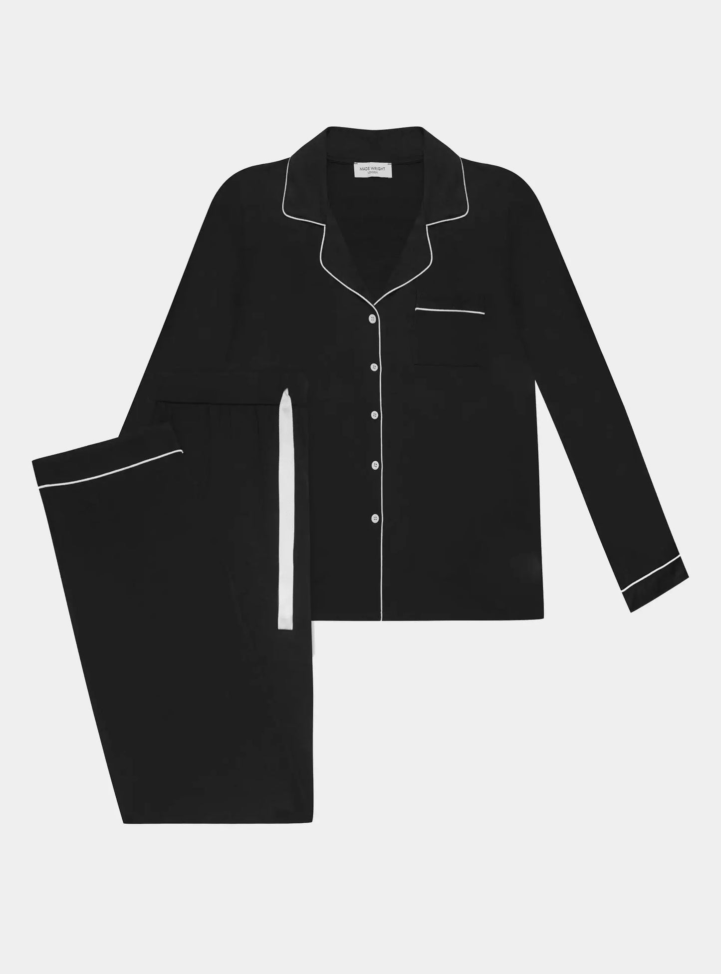 Piped Edge Bamboo Pyjama Set in Black Made Wright London