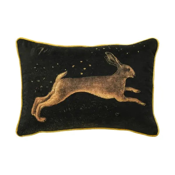 Pisanello Hare, Sustainable Feather, Cushion, 55cm x 35cm, Black/Brown/Gold Velvet Animal Andrew Martin