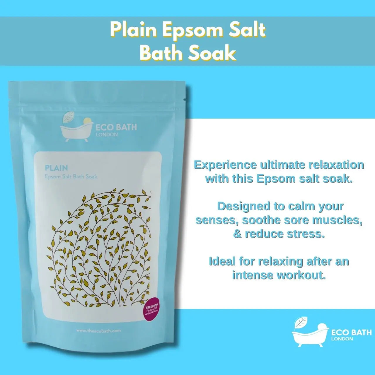 Plain Epsom Salt Bath Soak - Pouch | 500g & 1000g Eco Bath London