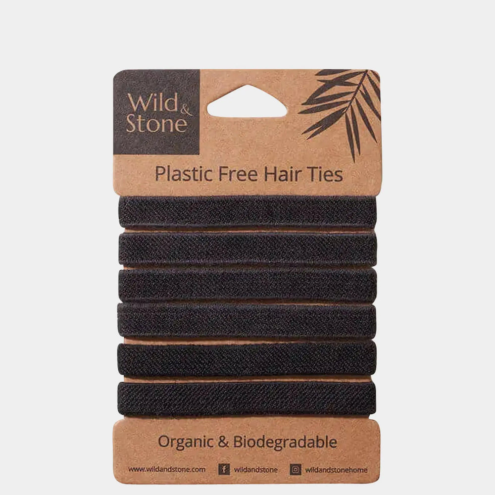 Plastic Free Hair Ties - 6 Pack - Black Wild And Stone