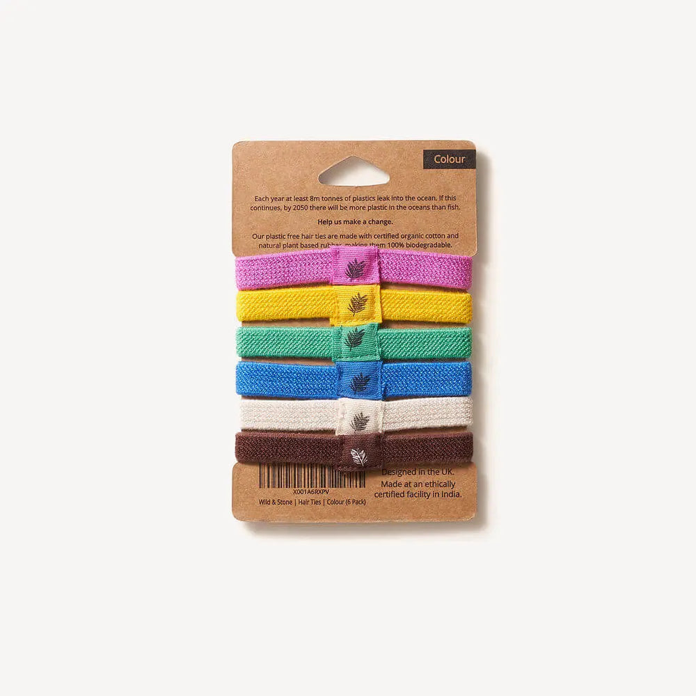 Plastic Free Hair Ties - 6 Pack - Multi Colour Wild And Stone