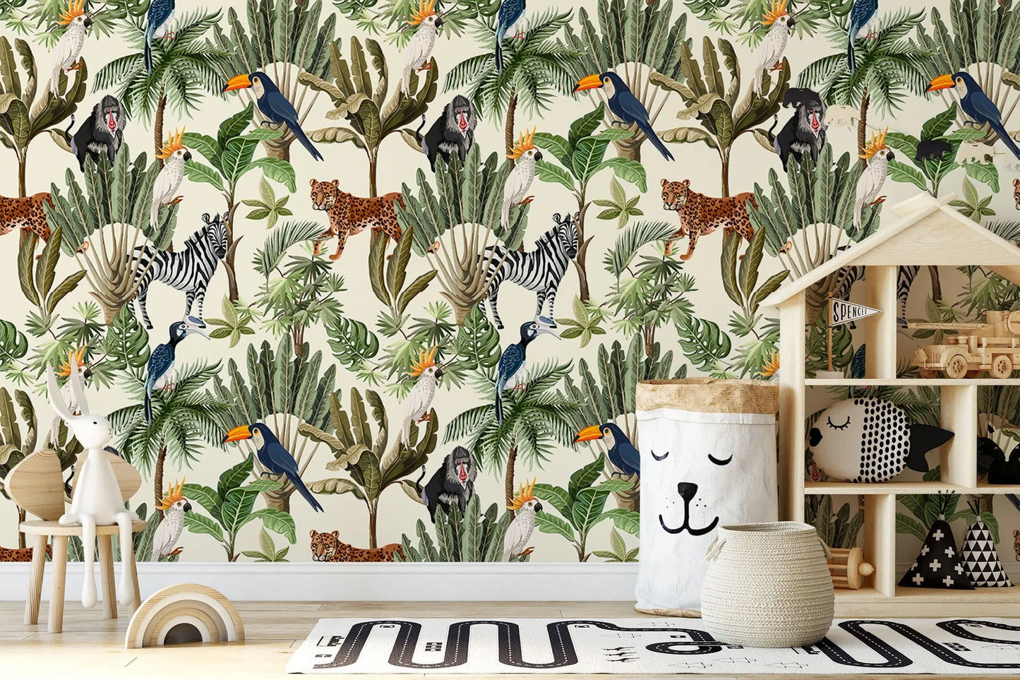 Playful Jungle Animals Watercolour Wallpaper for Nursery and Kids' Room Décor ClickWalls