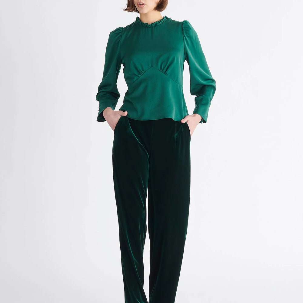 Pleated Collar Satin Blouse Paisie