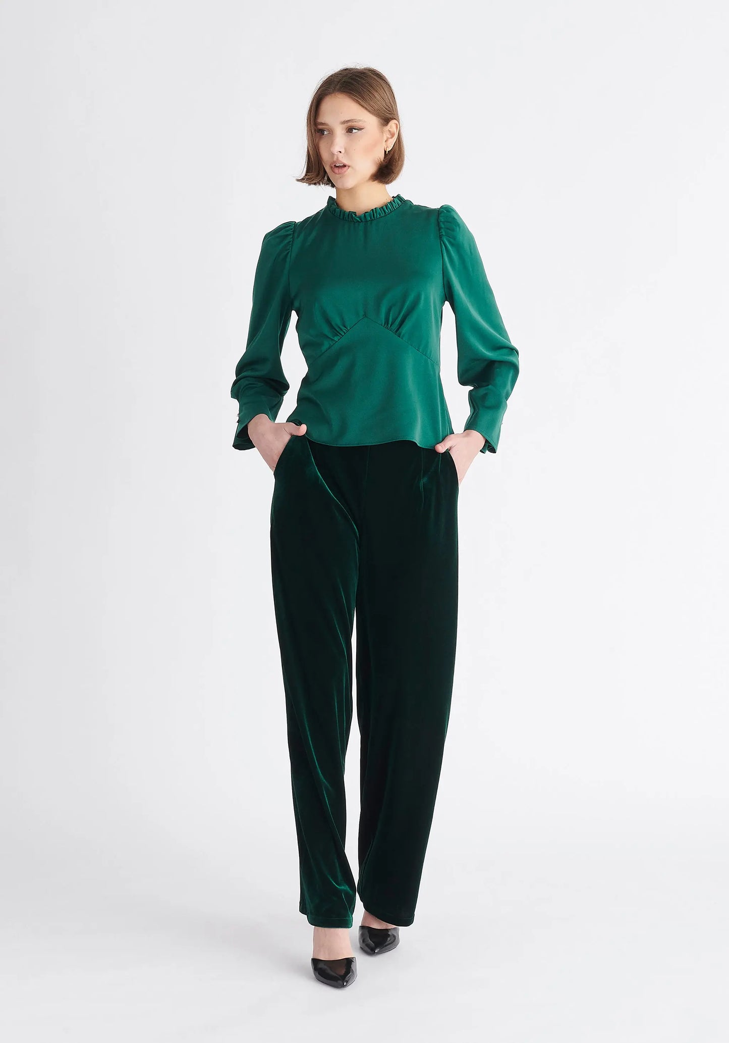 Pleated Collar Satin Blouse Paisie