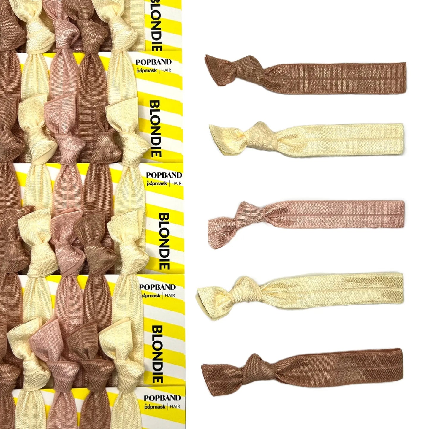 Popband Blondie - 5 Pack of Soft, Stretchy 'No Dent' Hair Ties - Blonde Hair Popmask