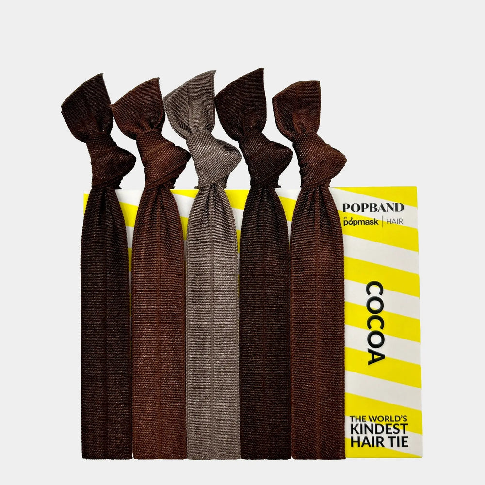 Popband Cocoa - 5 Pack of Soft, Stretchy 'No Dent' Hair Ties - Brown Hair Popmask